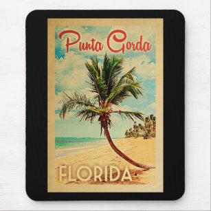 Punta Gorda Florida Palm Tree Beach Vintage Travel Mouse Mat