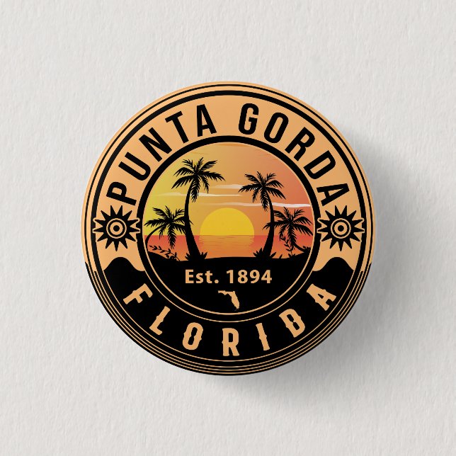 Punta Gorda Florida Retro Sunset Souvenirs 3 Cm Round Badge (Front)