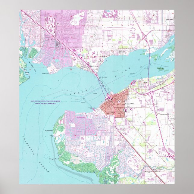 Punta Gorda & Port Charlotte Florida Map (1957) Poster (Front)