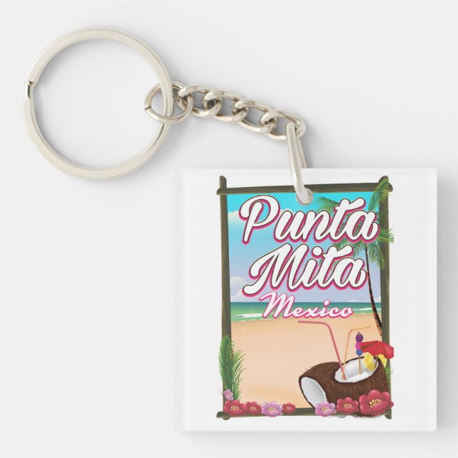 Punta Mita, Mexico Beach travel poster Key Ring (Front)