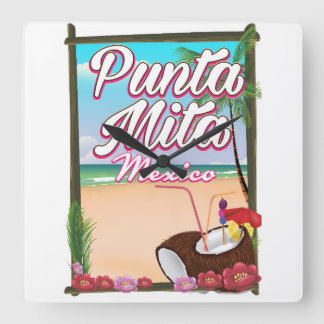Punta Mita, Mexico Beach travel poster Square Wall Clock