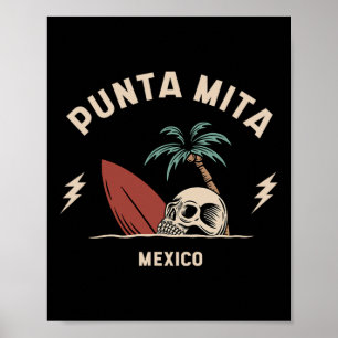 Punta Mita Mexico Vintage Surfing Skeleton Skull Poster