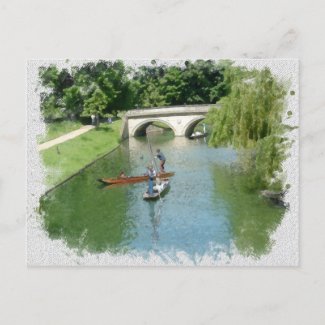 Punting Cambridge river Camb England watercolor