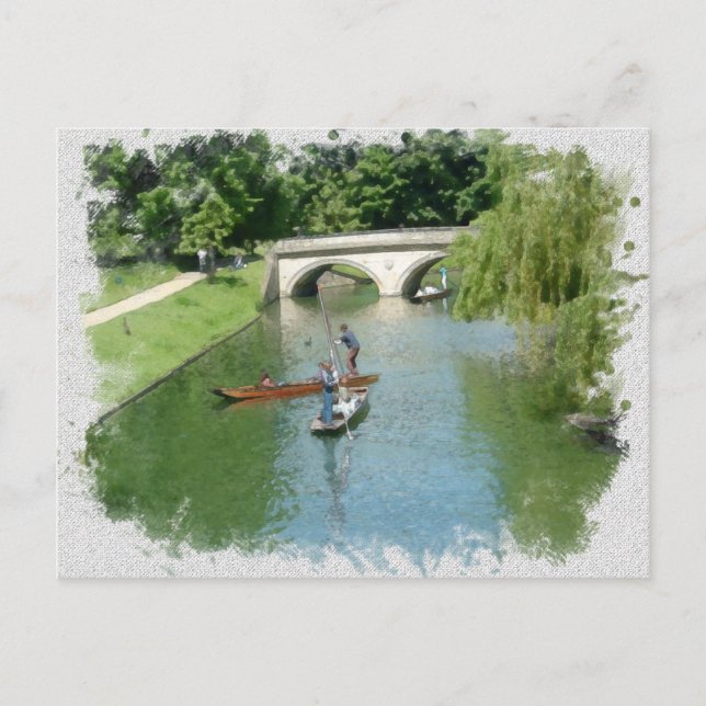 Punting Cambridge river Camb England watercolor Postcard (Front)