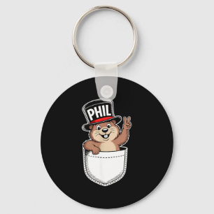Punxy Phils Cute Groundhog Day Pocket Design Febru Key Ring