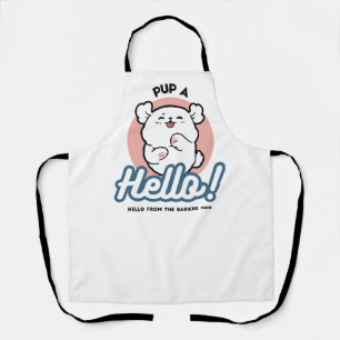 Pup a Hello! – Happy White Dog Cartoon Design Apron