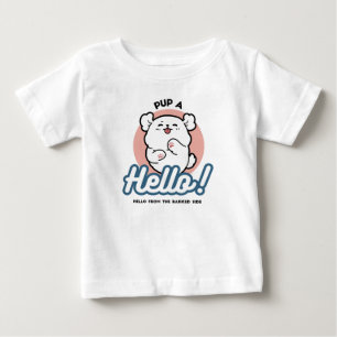 Pup a Hello! – Happy White Dog Cartoon Design Baby T-Shirt