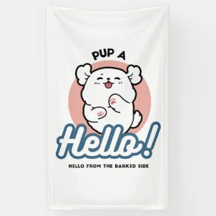 Pup a Hello! – Happy White Dog Cartoon Design Banner