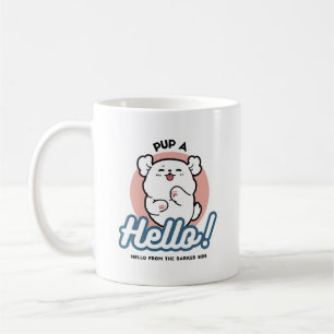 Pup a Hello! – Happy White Dog Cartoon Design Coffee Mug
