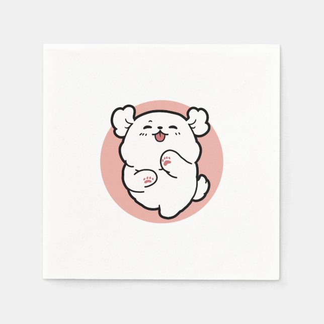 Pup a Hello! – Happy White Dog Cartoon Design Napkin (Front)