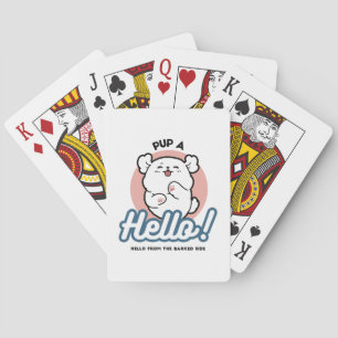 Pup a Hello! – Happy White Dog Cartoon Design Playing Cards