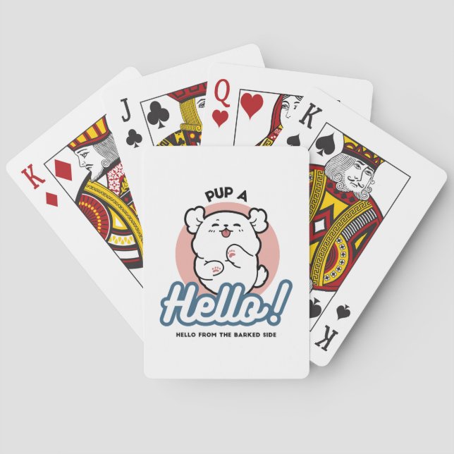 Pup a Hello! – Happy White Dog Cartoon Design Playing Cards (Back)