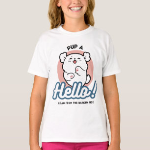 Pup a Hello! – Happy White Dog Cartoon Design T-Shirt