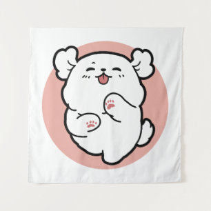 Pup a Hello! – Happy White Dog Cartoon Design Tapestry