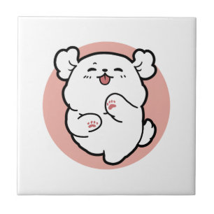 Pup a Hello! – Happy White Dog Cartoon Design Tile