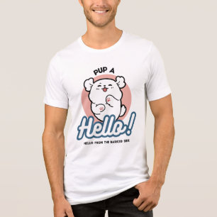 Pup a Hello! – Happy White Dog Cartoon Design Tri-Blend Shirt