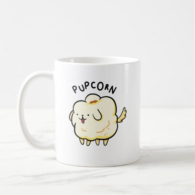 Pup-corn Popcorn Puppy Dog Pun Mug (Left)