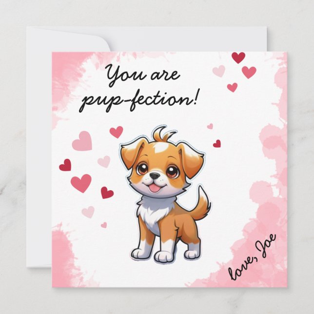 Pup-fection! Cute Puppy Valentine Card (Front)