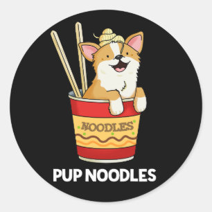 Pup Noodles Funny Cup Noodles Pun Dark BG Classic Round Sticker