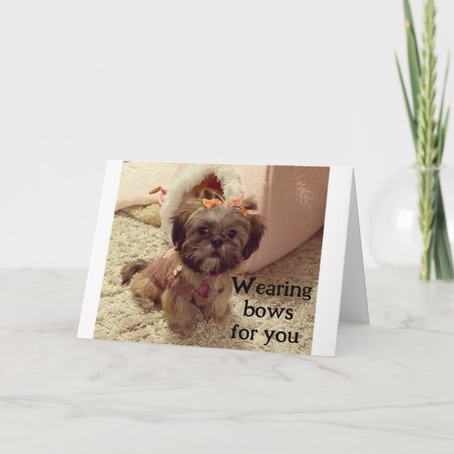 PUP WEARS HER BOWS ON YOUR BIRTHDAY CARD (Front)