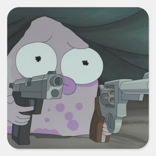 Pupa with two guns square sticker (Front)