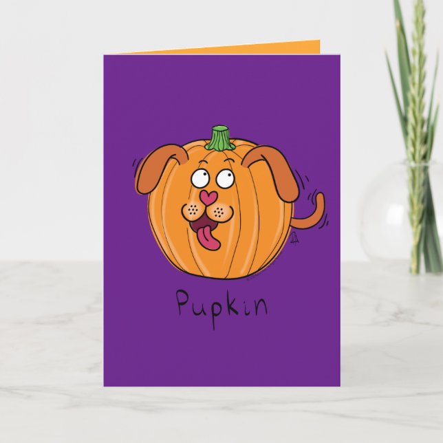 Pupkin - Halloween Pumpkin Puppy Dog Greeting Card (Front)