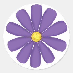 Puple flower with yellow centre classic round sticker