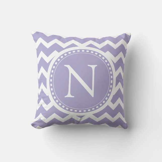 Puple Lilac Chevron Girly ZigZag Monogram Cushion (Front)