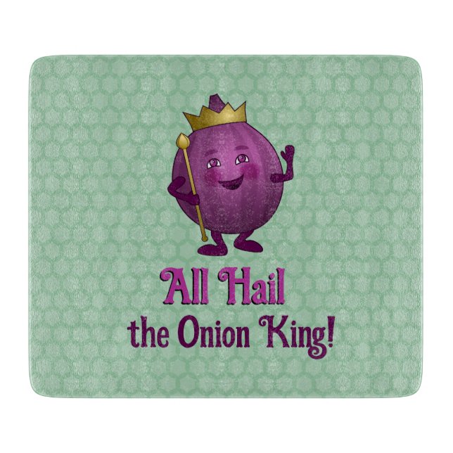 Puple Onion on Green - King with Crown - your text Cutting Board (Front)