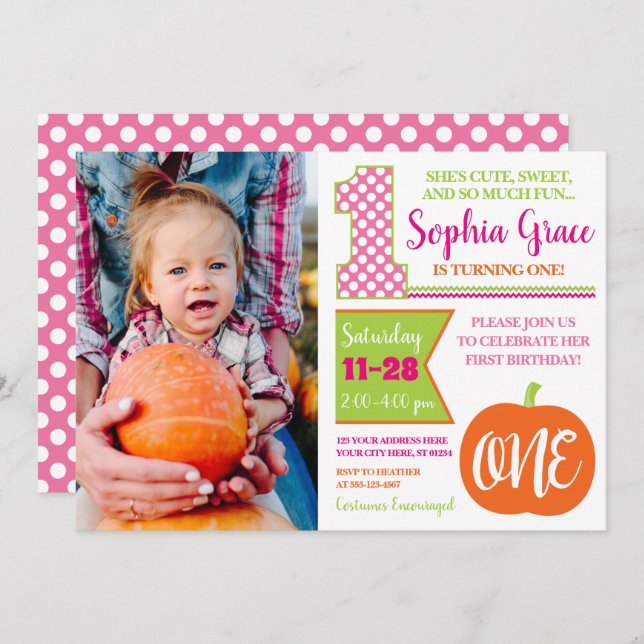 Pupmkin 1st Birthday Invitation with Photo (Front/Back)