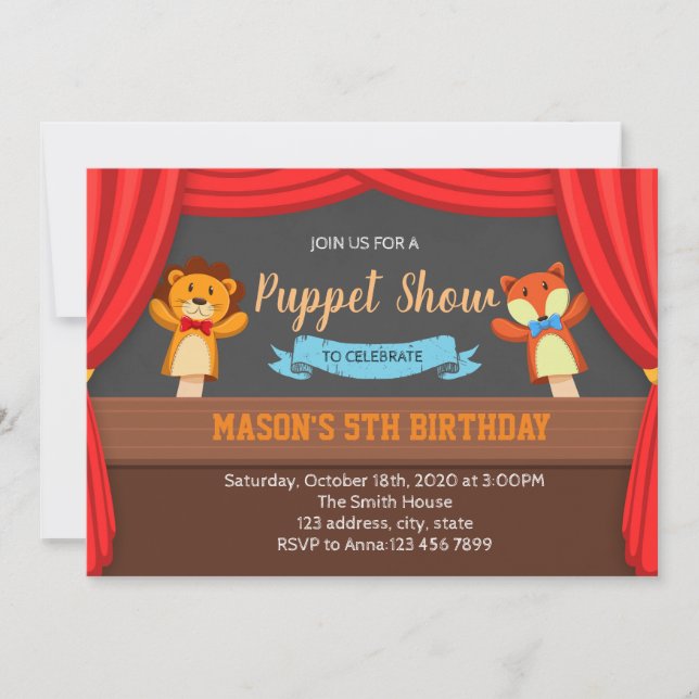 Puppet show party invitation (Front)