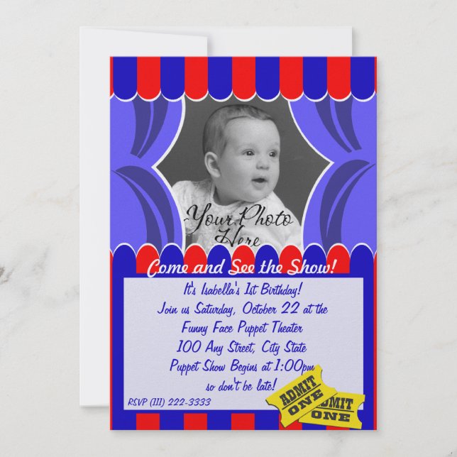 Puppet Show Photo Invitation (Front)