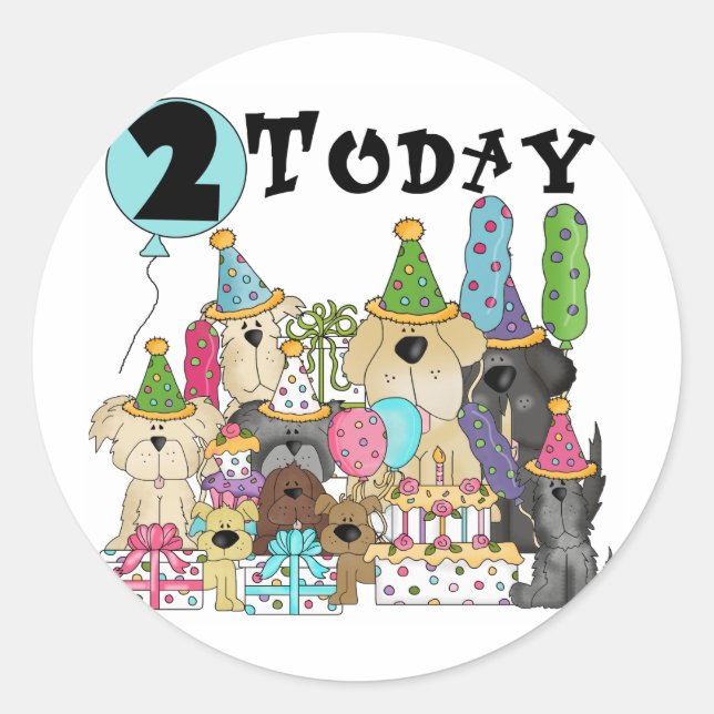 Puppies 2nd Birthday Bash Tshirts and Gifts Classic Round Sticker (Front)