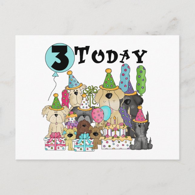 Puppies 3rd Birthday Bash Tshirts and Gifts Postcard (Front)