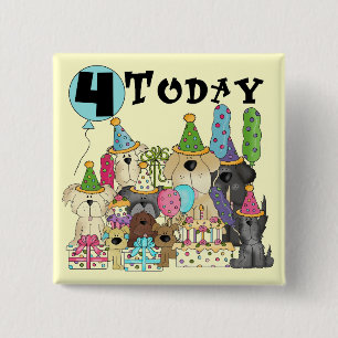 Puppies 4th Birthday Bash Tshirts and Gifts 15 Cm Square Badge