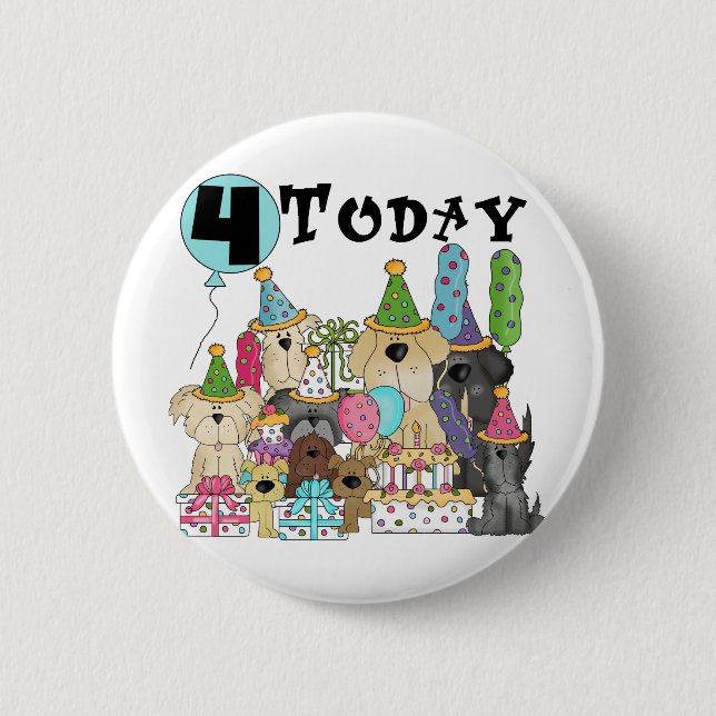 Puppies 4th Birthday Bash Tshirts and Gifts 6 Cm Round Badge (Front)