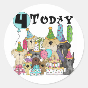 Puppies 4th Birthday Bash Tshirts and Gifts Classic Round Sticker