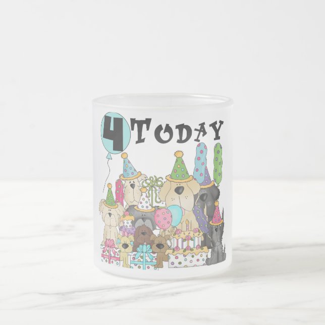 Puppies 4th Birthday Bash Tshirts and Gifts Frosted Glass Coffee Mug (Center)