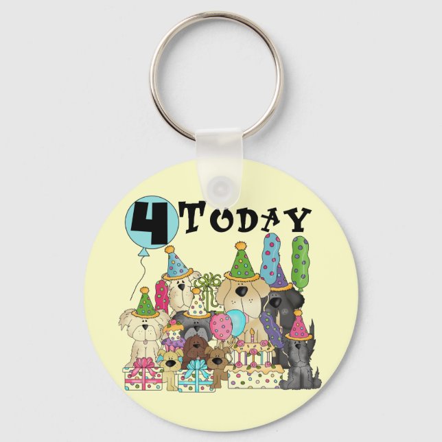 Puppies 4th Birthday Bash Tshirts and Gifts Key Ring (Front)