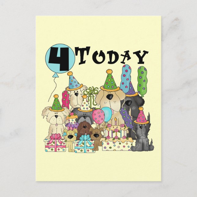 Puppies 4th Birthday Bash Tshirts and Gifts Postcard (Front)