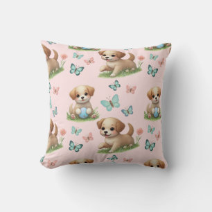 Puppies and Butterflies Pattern Baby Cushion