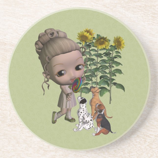 Puppies And Child Cute Drink Coaster (Front)