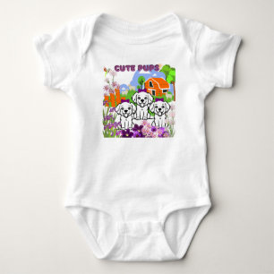 Puppies And Flowers   Baby Bodysuit