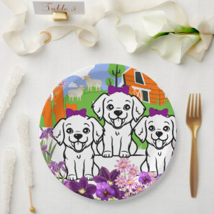 Puppies And Flowers Paper Plate