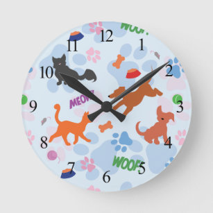 Puppies and Kittens Round Clock