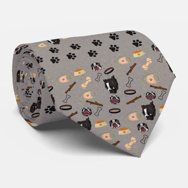Puppies and Pawprints in Zorba brown Neck Tie (Rolled)