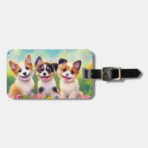 Puppies Cute Dogs Personalised Kids Name Luggage Tag