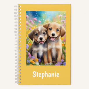 Puppies Cute Dogs Personalised Kids Name Notebook