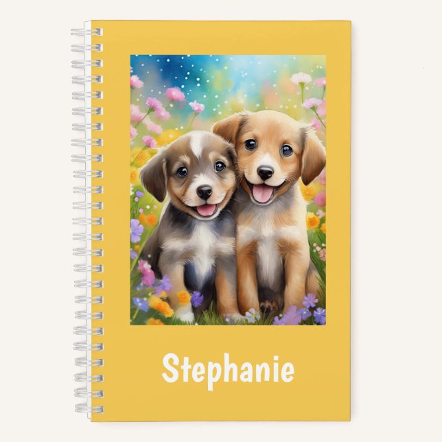 Puppies Cute Dogs Personalised Kids Name Notebook (Front)