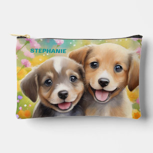 Puppies Cute Personalised Kids Name Accessory Pouch